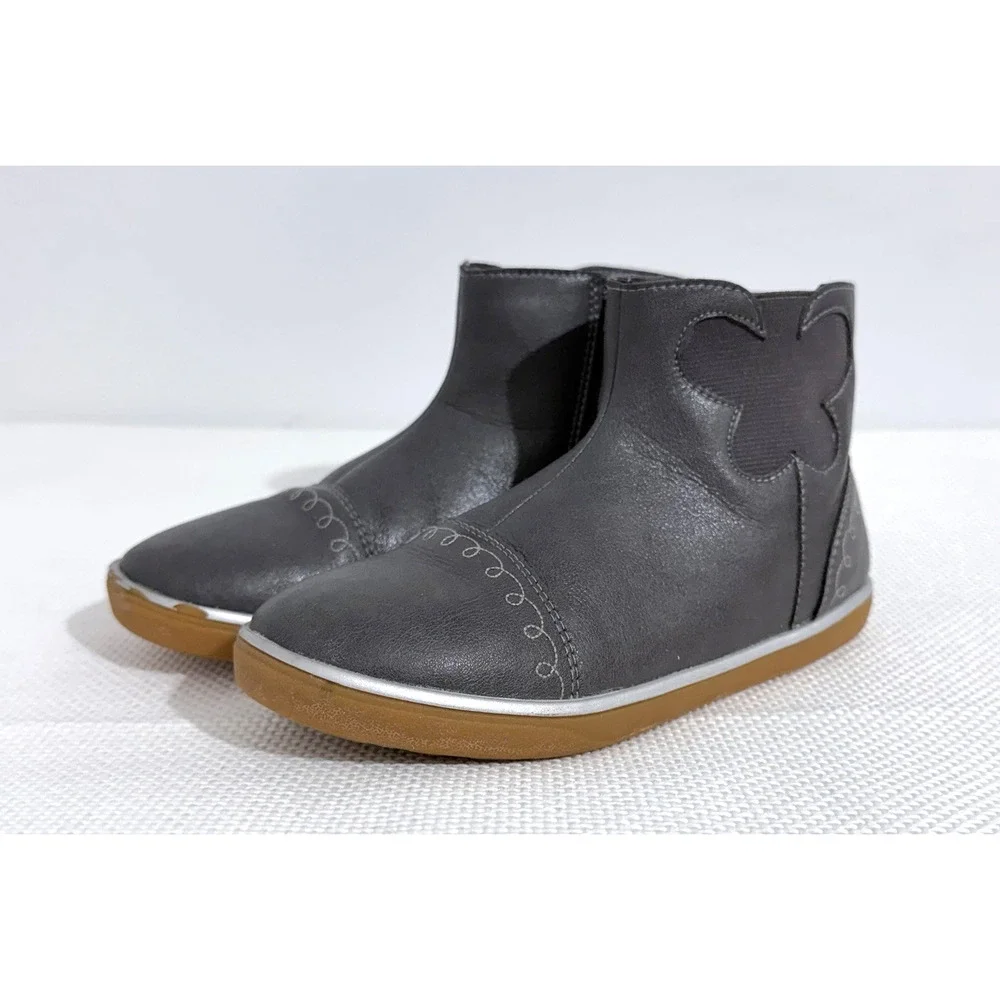 Live & Luca Girls Ankle Boots US 1Y Leather Gray Flower Cutout Zipper